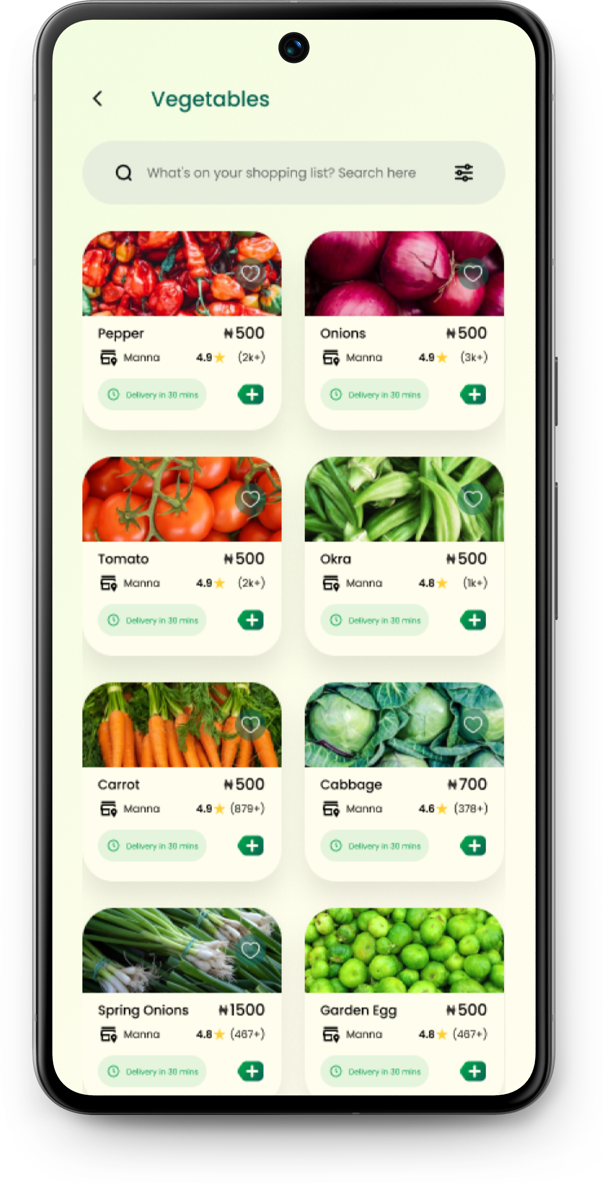 Manna grocery search screen